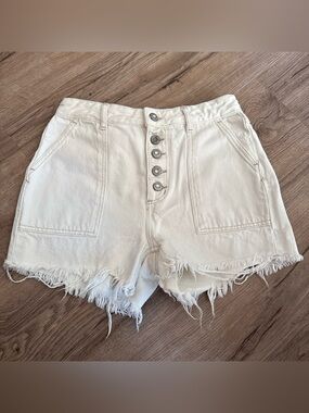 We The Free Raw-Hem High-Rise Denim Shorts in White